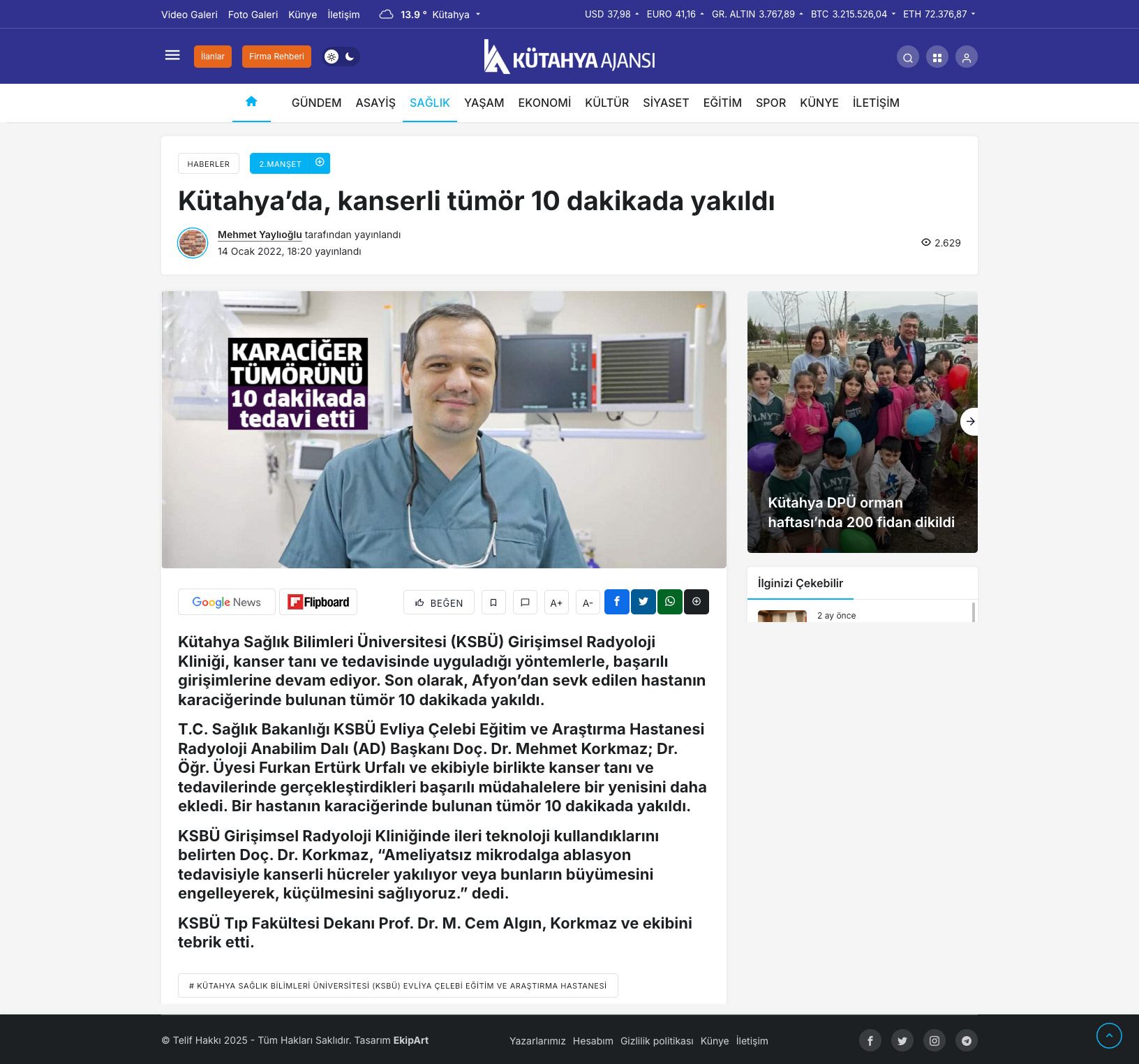 Kütahya’da, Kanserli Tümör 10 Dakikada Yakıldı